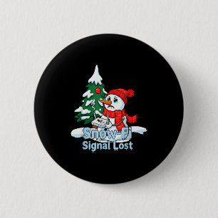 Snow-fi Signal Lost Funny Snowman Christmas Art  Button