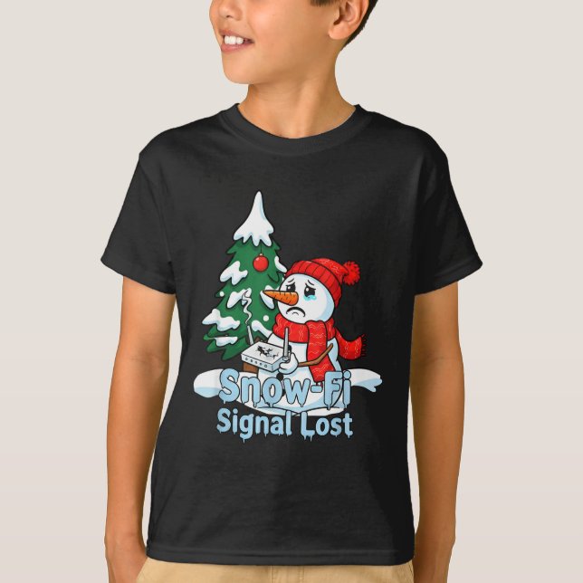 Snow-fi Signal Lost Funny Snowman Christmas Art  T-Shirt (Front)