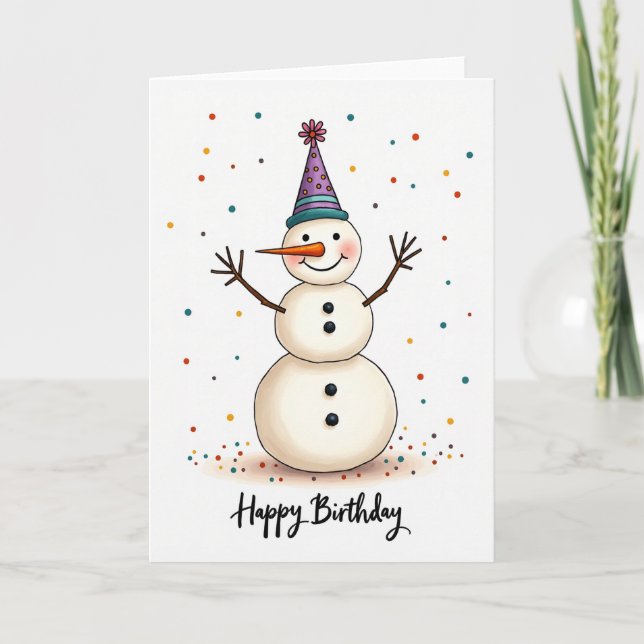 Snow Figure Birthday Card (Front)