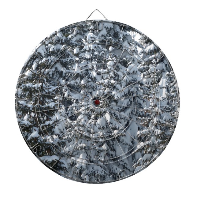 Snow Fir Tree Texture Dartboard With Darts (Front)