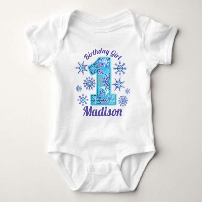 Snow First Birthday frozen Baby Bodysuit (Front)