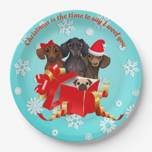 Snow Flake Dachshund Holiday Party Plates