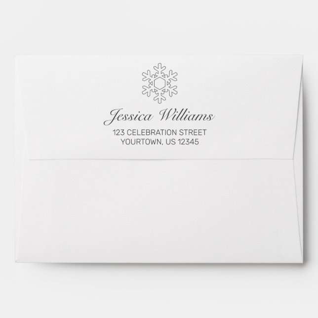 Snow Flake Holiday Modern Minimalist White Black Envelope (Back (Top Flap))
