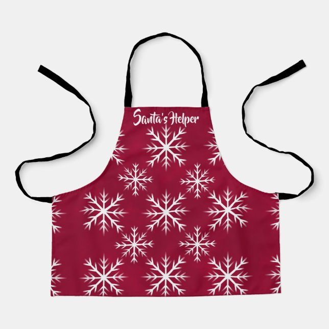 snow flake pattern-  North Pole design, cranberry Apron (Front)