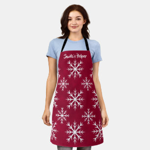 snow flake pattern- North Pole design, cranberry Apron