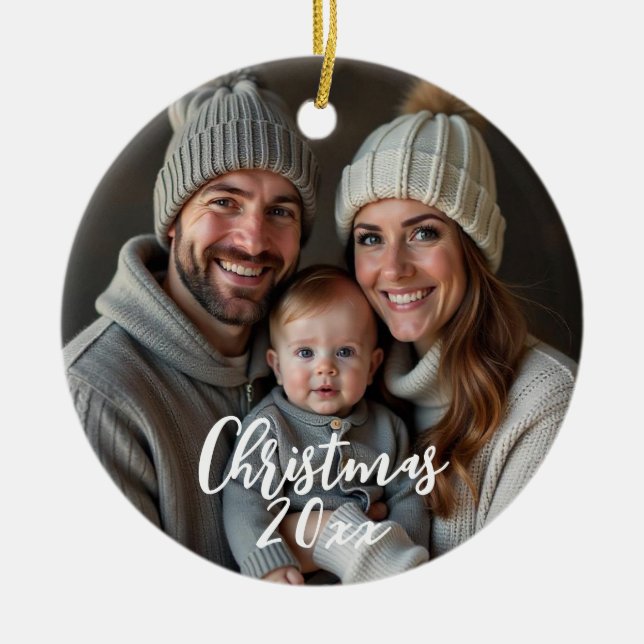 snow flake winter photo ceramic ornament (Front)