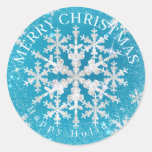 Snow Flakes Aqua White  Classic Round Sticker