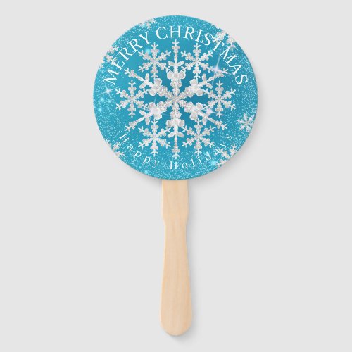 Snow Flakes Aqua White  Hand Fan