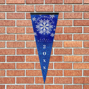 Snow Flakes Blue Pennant Flag