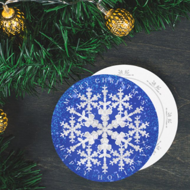 Snow Flakes Blue White Holiday Card (Attractive snow flakes design round Christmas card. )