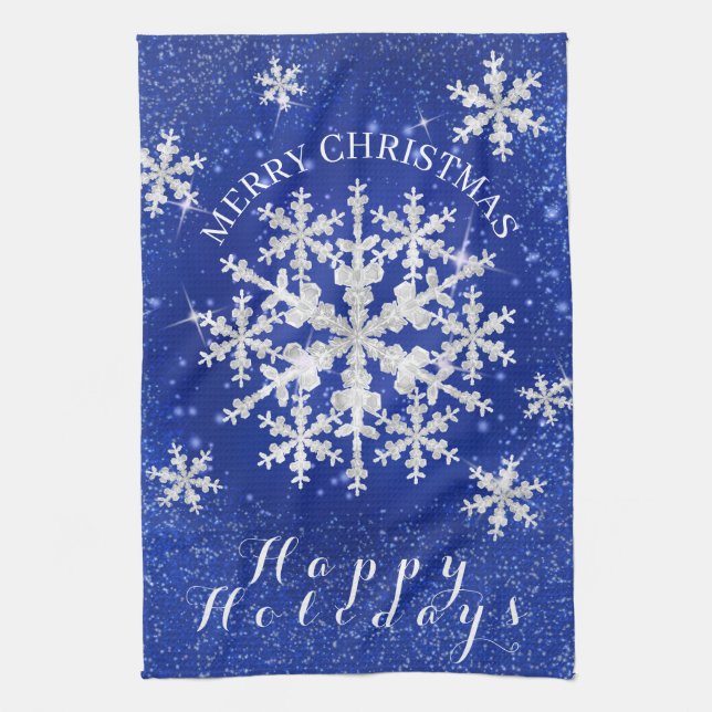 Snow Flakes Blue White Kitchen Towel (Vertical)