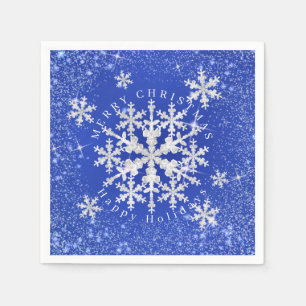 Snow Flakes Blue White Napkins