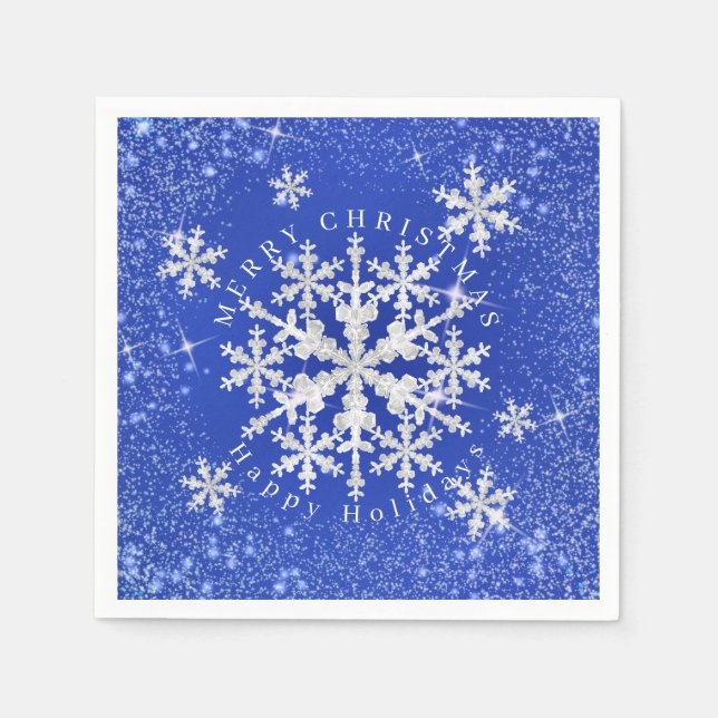 Snow Flakes Blue White  Napkins (Front)