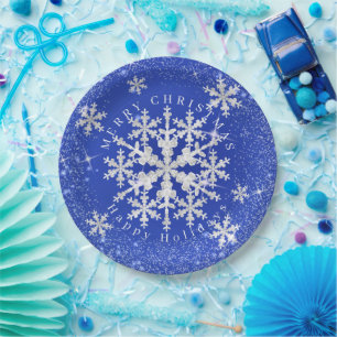 Snow Flakes Blue White Paper Plates