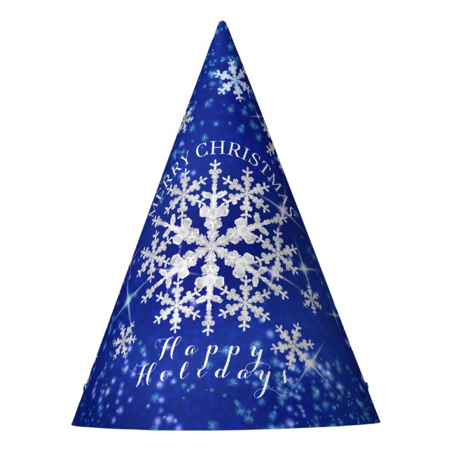 Snow Flakes Blue White Party Hat (Front)