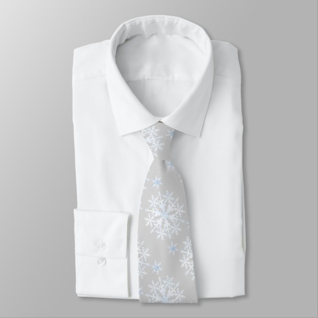 Snow Flakes Grey White Neck Tie (Tied)