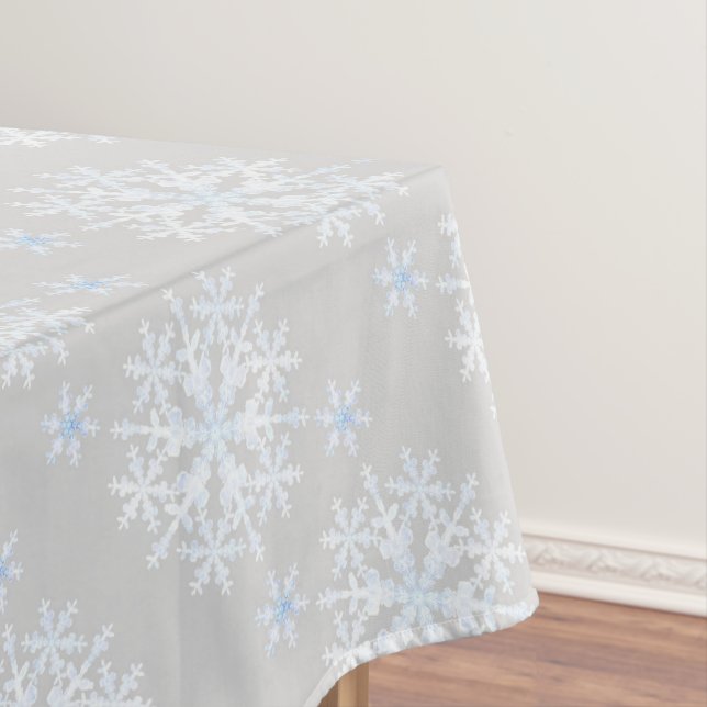Snow Flakes Grey White Tablecloth (In Situ)