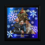 Snow Flakes Merry Christmas Blue Gift Box<br><div class="desc">Romantic,  dreamy and beautiful snow flakes design.</div>
