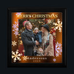 Snow Flakes Merry Christmas Gold Brown Gift Box<br><div class="desc">Romantic,  dreamy and beautiful snow flakes design.</div>