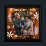 Snow Flakes Merry Christmas Gold Brown Gift Box<br><div class="desc">Romantic,  dreamy and beautiful snow flakes design.</div>