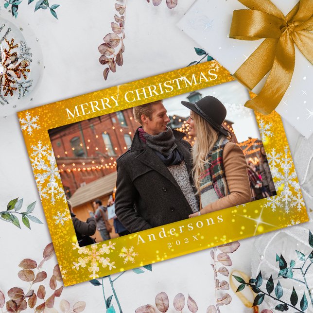 Snow Flakes Merry Christmas Gold Magnetic Frame (Snow Flakes Merry Christmas Gold Magnetic Frame)