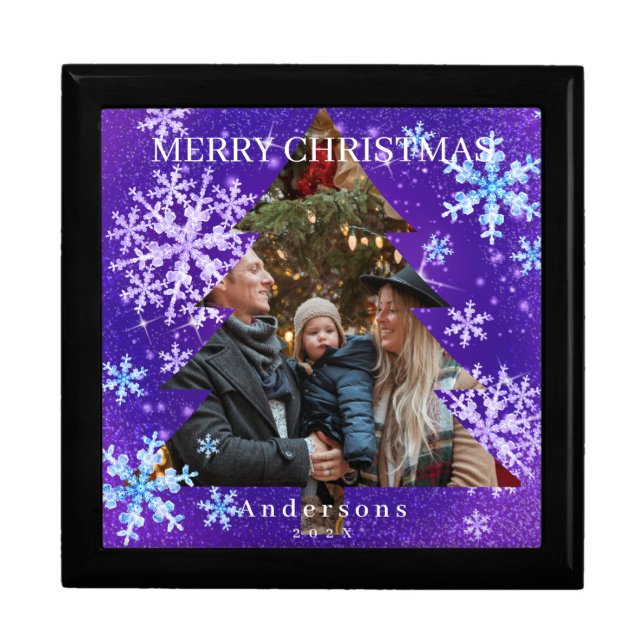 Snow Flakes Merry Christmas Purple Gift Box (Front)