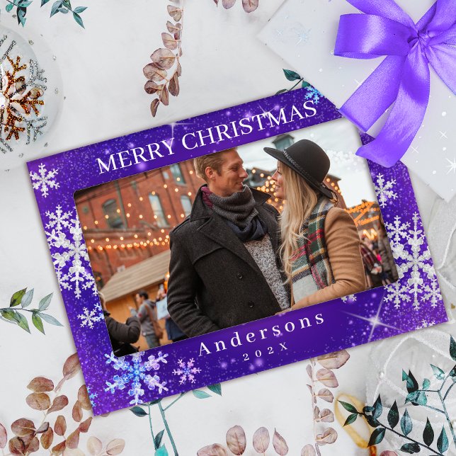 Snow Flakes Merry Christmas Purple Magnetic Frame (Snow Flakes Merry Christmas Purple Magnetic Picture Frame.)