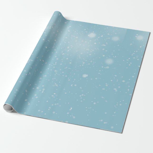 Snow Flakes on Blue Sky Wrapping Paper (Unrolled)