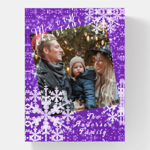 Snow Flakes Photo Purple Paperweight