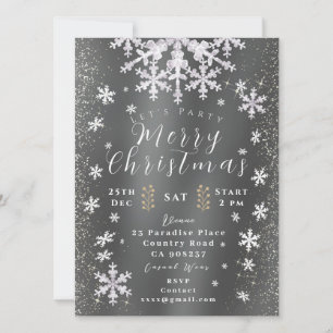 Snow Flakes Photo Silver Invitation Card