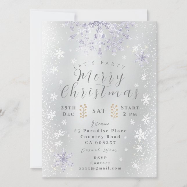 Snow Flakes Photo White Invitation Card (Front)