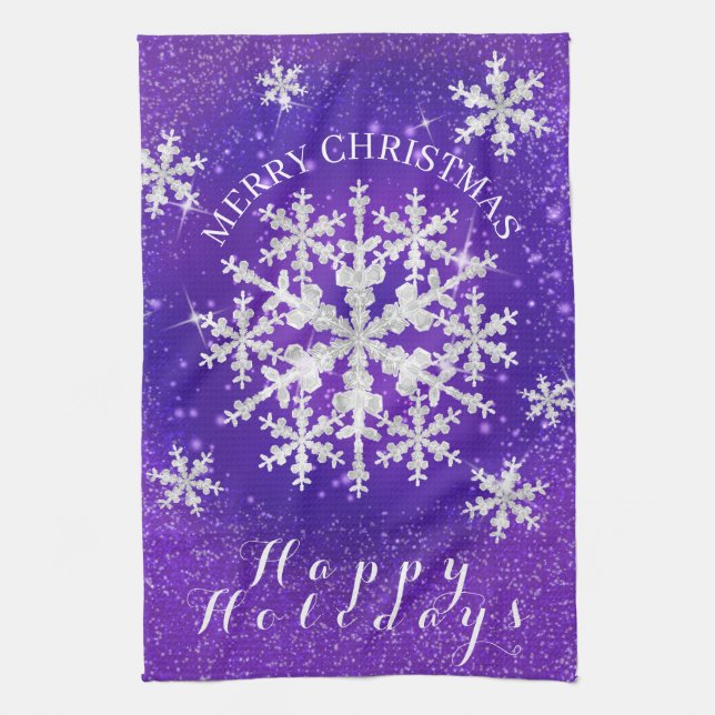 Snow Flakes Purple White Kitchen Towel (Vertical)