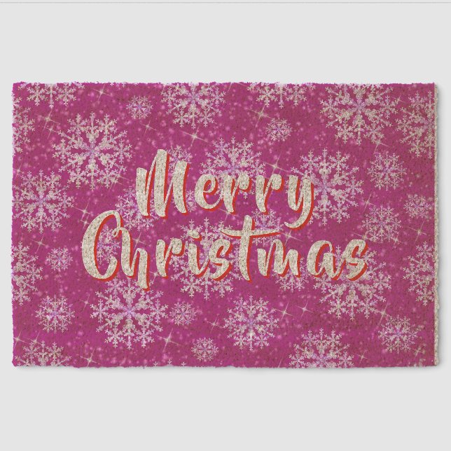 Snow Flakes Red Fiber Doormat (Front)