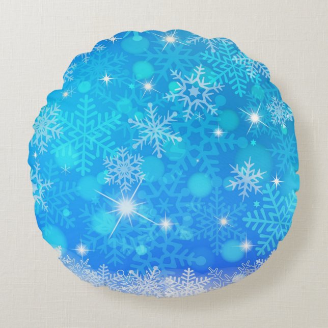 Snow flakes round throw pillow. pillow (Front)