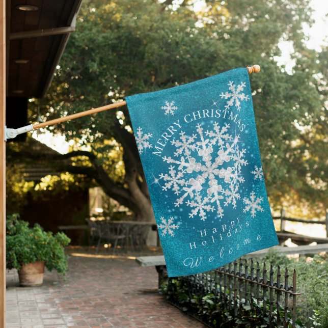 Snow Flakes Weatherproof Personalized House Flag (In SItu)