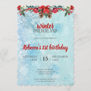 Snow Floral Winter ONEderland 1st birthday Invitation