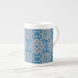 Snow flower, floral pattern, blue & gray snowflake bone china mug