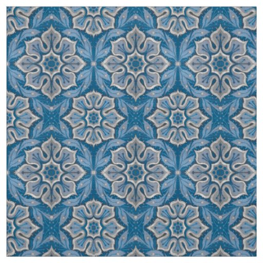 Snow flower, floral pattern, blue & gray snowflake fabric