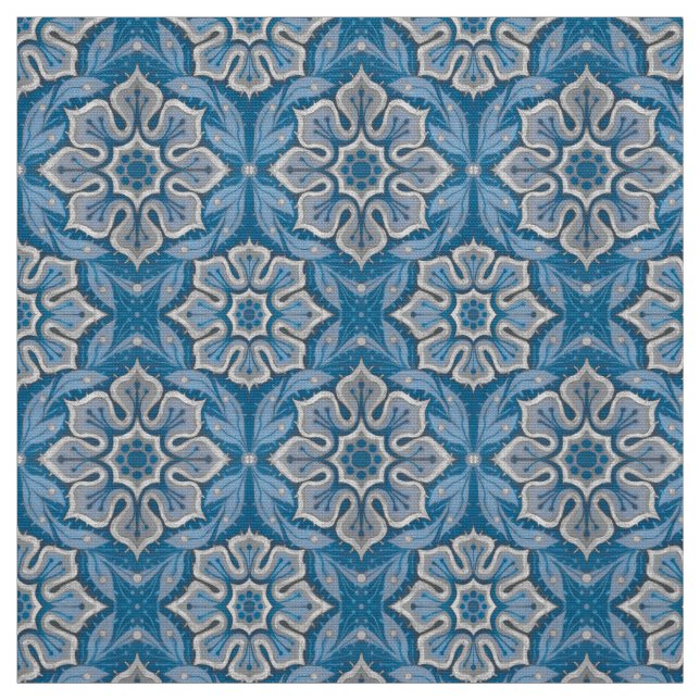 Snow flower, floral pattern, blue & gray snowflake fabric (Swatch)