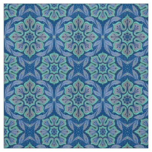 Snow flower floral pattern blue  mint snowflake fabric