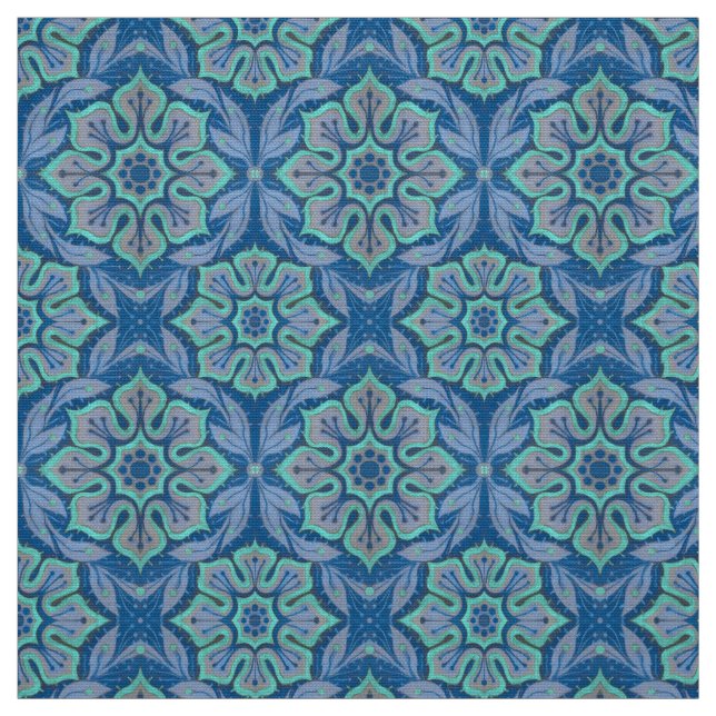 Snow flower, floral pattern blue & mint snowflake fabric (Swatch)