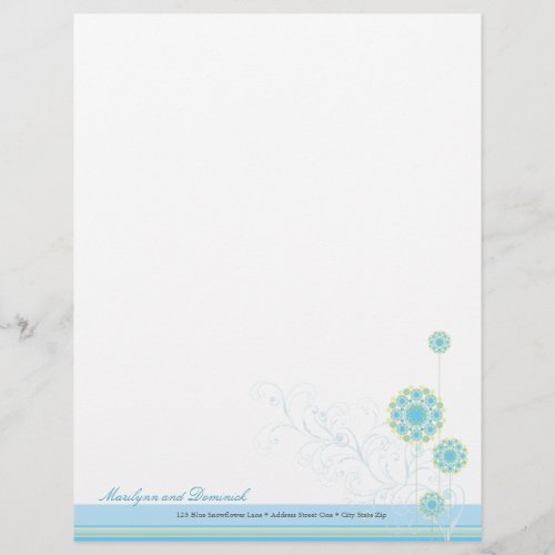 Snow Flower Swirls Blue Wedding Letterhead