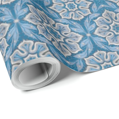 Snow Flowers vintage bohemian design blue  gray Wrapping Paper