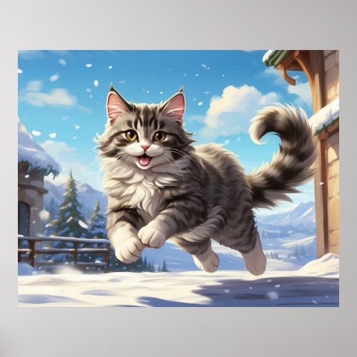  Snow Flying Kitty 54  Kitten Cat AP68 Poster