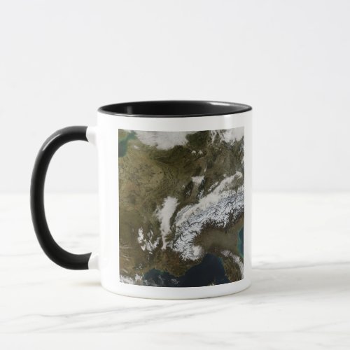 Snow fog and low clouds in western Europe Mug