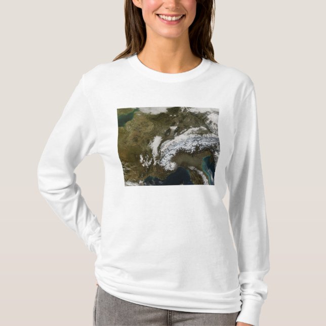 Snow, fog, and low clouds in western Europe T-Shirt (Front)