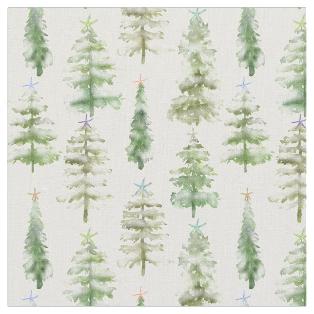 Snow Forest Of Pines Starfish Crowned  Fabric (Close Up)