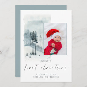 Snow Forest Photo Baby 1st Christmas Holiday Card