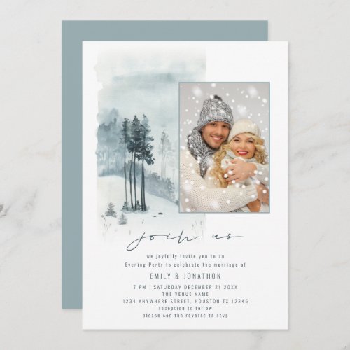 Snow Forest Photo Join Us QR Evening Party Wedding Invitation