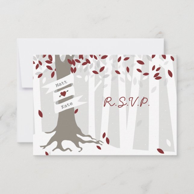 Snow Forest Red Winter Wedding RSVP (Front)